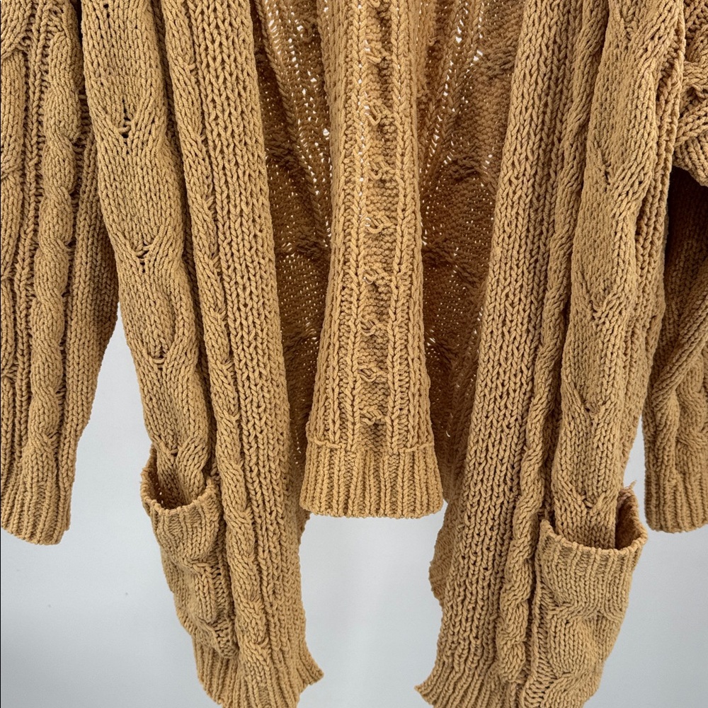 Love Tree Cable Knit Cardigan tan m slouchy open front casual neutral pockets - Picture 7 of 10
